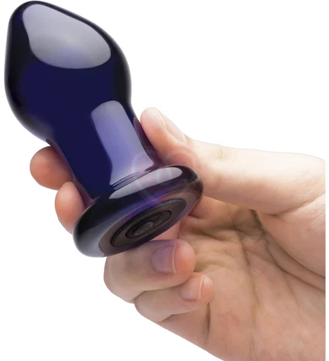 Стеклянная анальная вибропробка с пультом Glas Remote Plug синяя фото 2