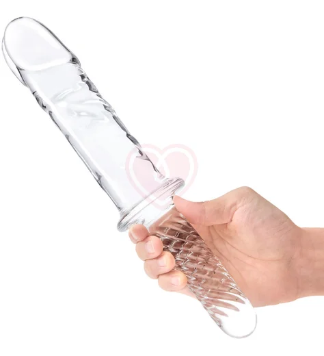 Стеклянный фаллоимитатор с ручкой Girthy Cock Double Ended With Handle прозрачный фото 5