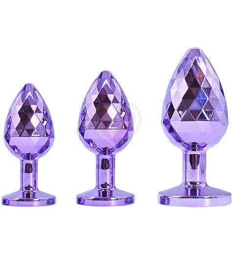 Текстурная алюминиевая анальная пробка Kanikule Medium с кристаллом фиолетовая фото 3