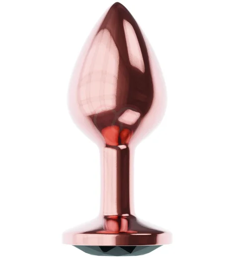 Анальная пробка с чёрным кристаллом Diamond Jet Shine L розовое золото фото 2