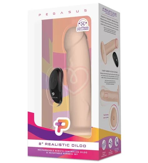 Реалистичный страпон Pegasus с вибрацией и пультом управления 20 см телесный фото 4