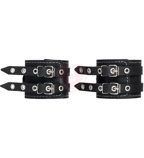 Ножные оковы с двумя ремнями и красной подкладкой Pecado BDSM черные фото 4