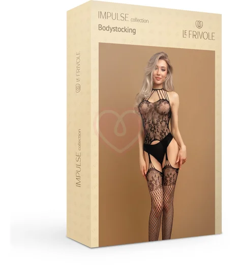 Кружевной боди-комбинезон с имитацией чулок и открытым доступом Impulse чёрный фото 8