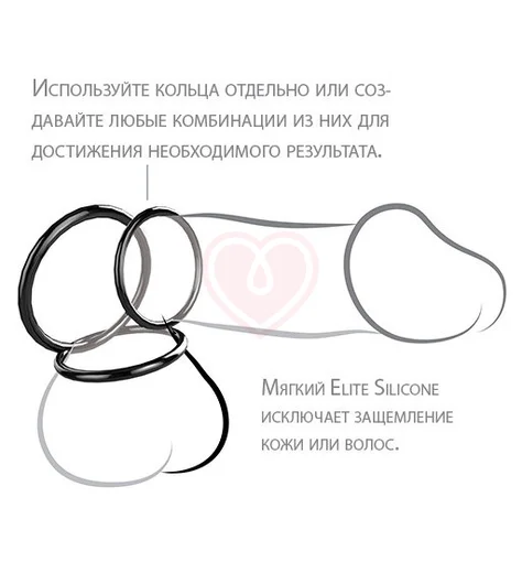 Набор из 3 эрекционных колец Silicone 3-Ring Stamina Set чёрные фото 2