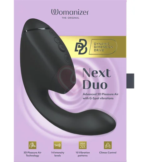 Вибратор с вакуумно-волновой стимуляцией клитора Womanizer Next Duo чёрный фото 11