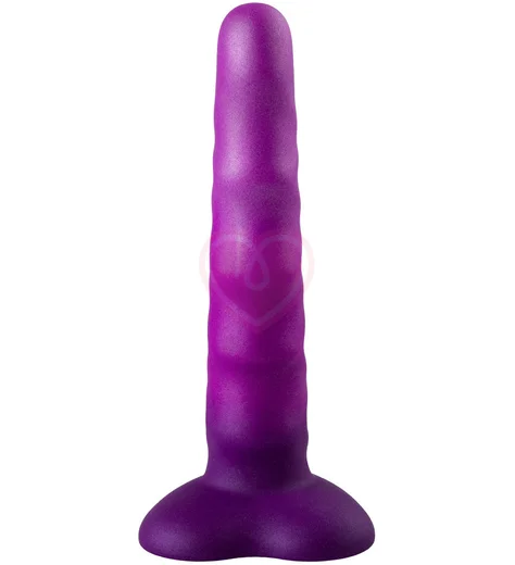 Ребристый фаллоимитатор на присоске в форме сердца Flow Unicorn фиолетовый фото 3