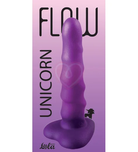 Ребристый фаллоимитатор на присоске в форме сердца Flow Unicorn фиолетовый фото 6