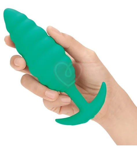 Ребристая вибропробка b-Vibe Twist Texture Plug зелёная фото 3