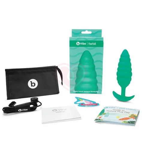 Ребристая вибропробка b-Vibe Twist Texture Plug зелёная фото 5