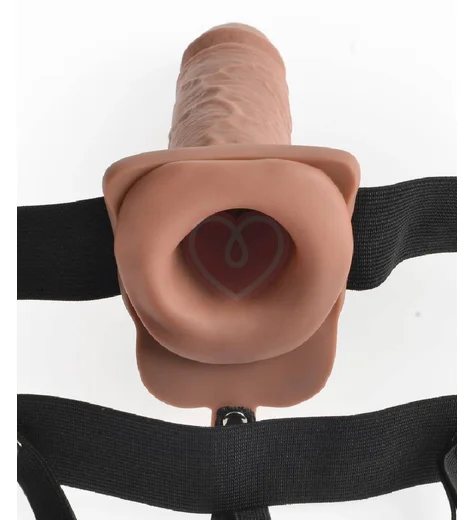 Полый реалистичный фаллопротез с вибрацией Hollow Rechargeable Strap-on with Balls 20 см мулат фото 3