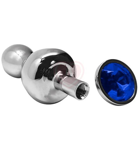 Фигурная анальная пробка с белым кристаллом Cnex Wooomy Lollypop S с синим кристаллом фото 3