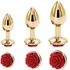 Золотая анальная пробка с красной розочкой Kanikule Large фото 2
