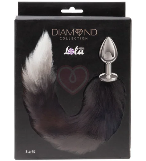 Анальная пробка Diamond Starlit Black с чёрным хвостом фото 2