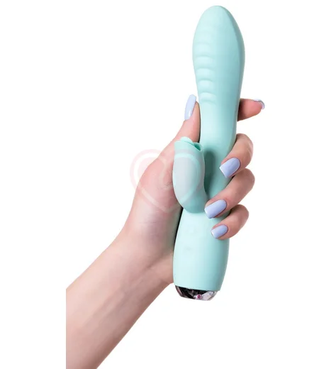 Вибратор с клиторальным стимулятором и язычком Jos Milo бирюзовый фото 4