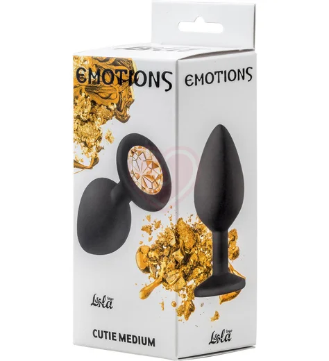 Средняя анальная пробка Emotions Cutie Medium чёрная с золотым кристаллом фото 3