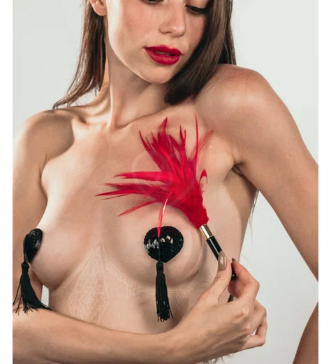 Пэстисы Burlesque Gipsy сердечки из пайеток с длинными кисточками чёрные фото 4