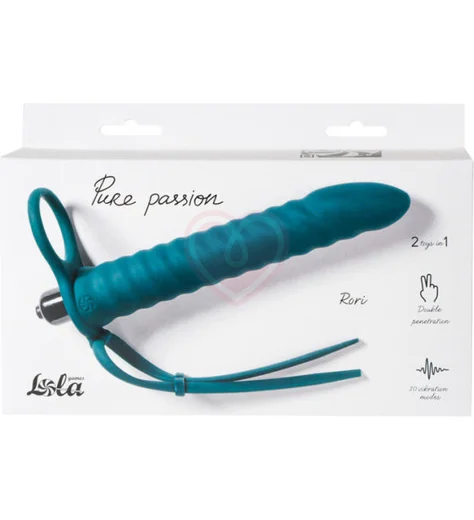 Насадка для двойного проникновения с лассо и вибропулей Pure Passion Rori 16 см зелёная фото 2