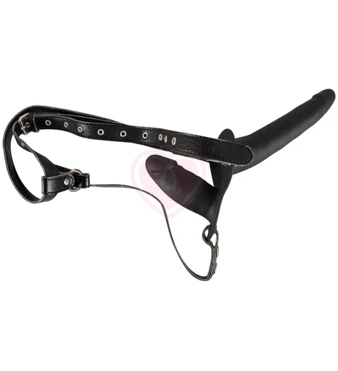 Двойной страпон на кожаных ремешках Double Strap On фото 2