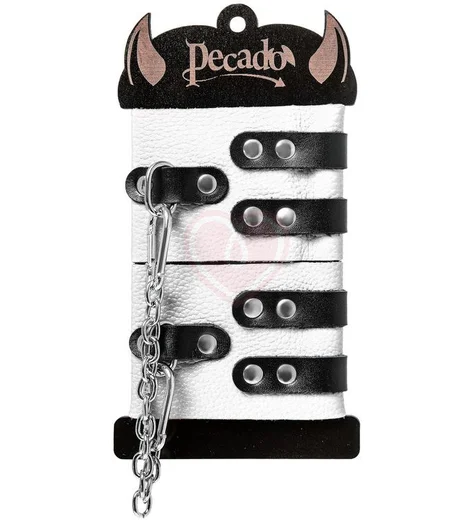 Оковы на ноги с двумя ремнями и люверсами Pecado BDSM белые с черным фото 5