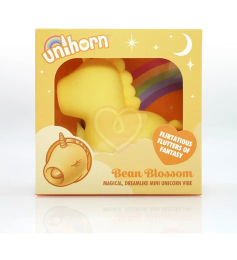 Клиторальный вибратор в виде единорога со стимуляцией язычком Unihorn Bean Blossom желтый фото 3