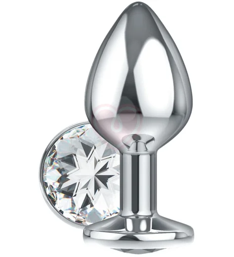 Анальная пробка с прозрачным кристаллом Diamond Clear Sparkle Xl серебро фото 3
