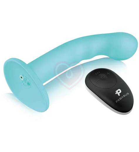 Страпон с крупной головкой Pegasus с вибрацией и пультом управления 16 см бирюзовый фото 3