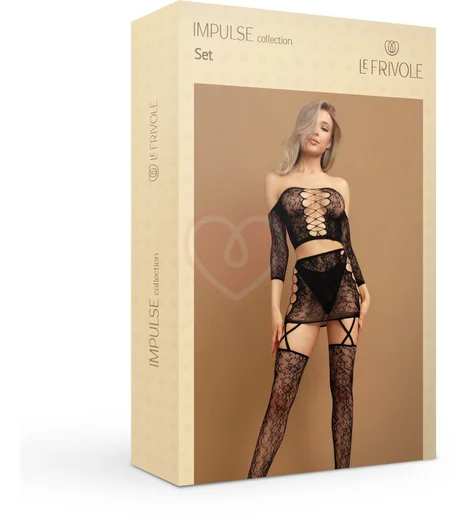 Комплект из топа и мини-юбки с чулками Impulse чёрный фото 7