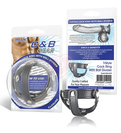 Кожаное кольцо на член с разделителем мошонки T-Style Cock Ring фото 2