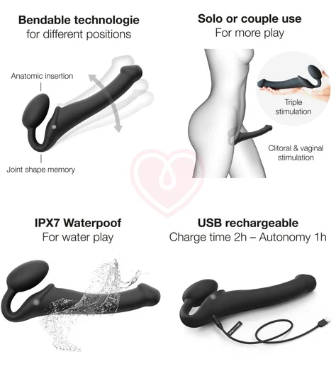 Безремневой страпон с вибрацией и пультом управления Strap-on-me XL чёрный фото 4