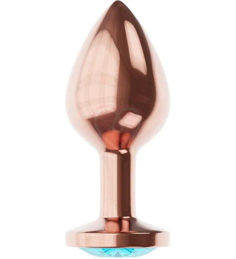 Анальная пробка с бирюзовым кристаллом Diamond Topaz Shine L розовое золото фото 2