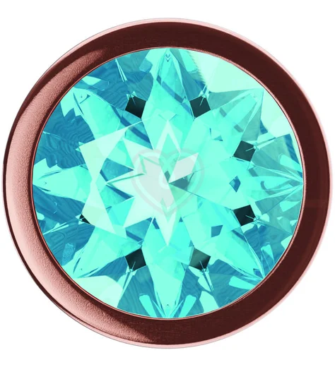 Анальная пробка с бирюзовым кристаллом Diamond Topaz Shine L розовое золото фото 3