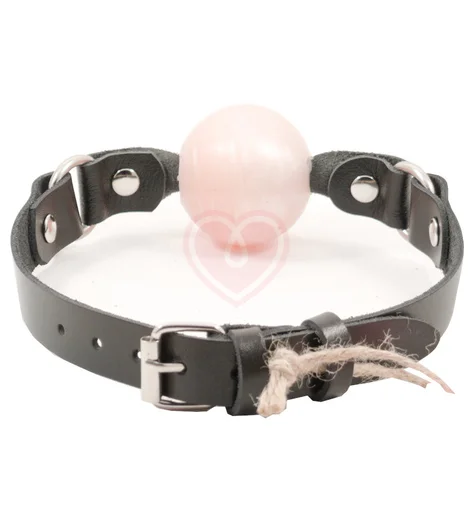 Кляп Лунный Свет на чёрном ремешке с нежно-розовым шариком фото 2