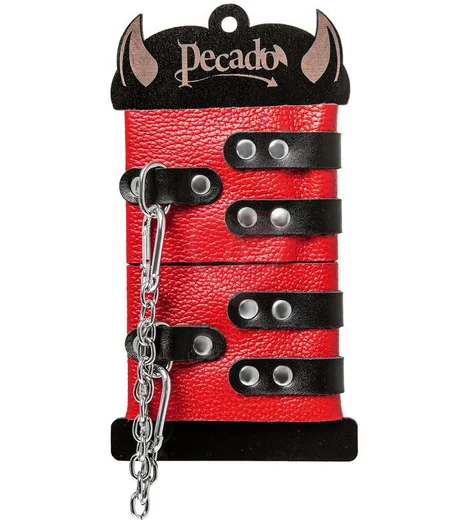 Мягкие ножные оковы с люверсами Pecado BDSM красно-черные фото 5