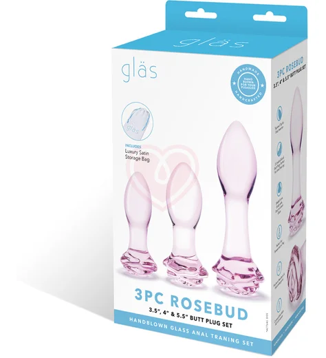 Набор стеклянных анальных пробок с розочками Glas Rosebud Butt Plug Set фото 6