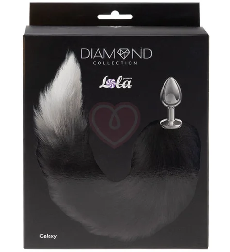 Анальная пробка Diamond Galaxy Black с чёрным хвостом фото 3