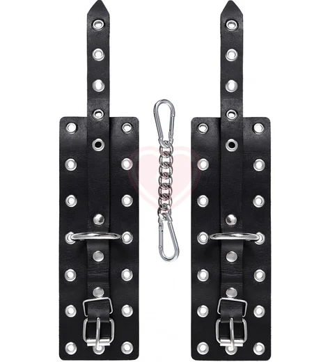 Кожаные наручники с люверсами Pecado BDSM черные фото 3