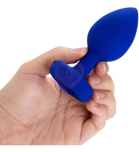 Вибропробка b-Vibe Vibrating Jewel Plug L/XL с кристаллом и пультом синяя фото 4