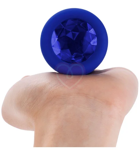Вибропробка b-Vibe Vibrating Jewel Plug L/XL с кристаллом и пультом синяя фото 5