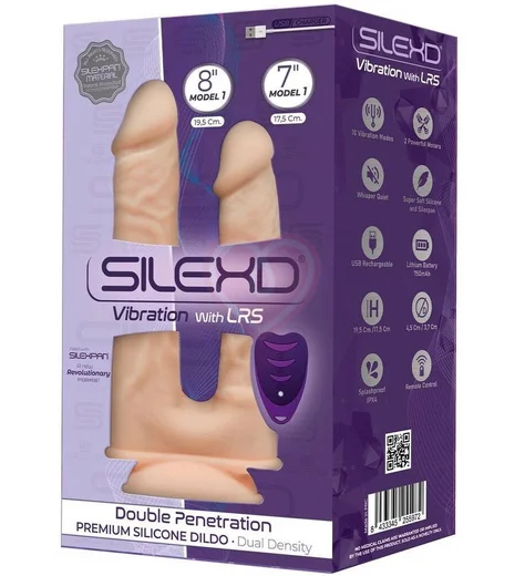 Реалистичный двойной вибратор с пультом на присоске SileXD 19 см телесный фото 3