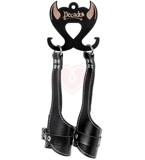 Мягкий подвес для рук с белой строчкой Pecado BDSM черный фото 6