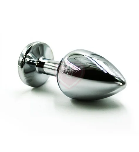 Средняя алюминиевая анальная пробка Medium с розовым стразом фото 3