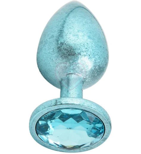 Алюминиевая анальная пробка Kanikule Large с гранёным кристаллом голубая фото 4