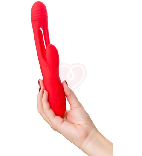 Вибратор-кролик с подвижным язычком Jos Patti красный фото 5