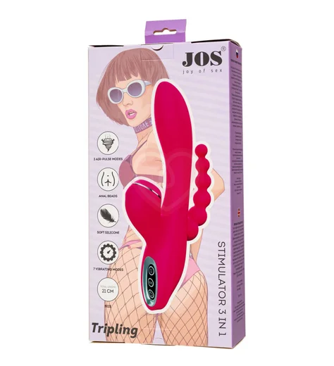 Вибратор-кролик с анальной ёлочкой Jos Tripling розовый фото 7