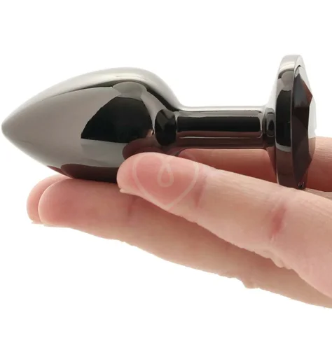 Полированная алюминиевая анальная пробка с кристаллом Kanikule Small чёрная фото 3