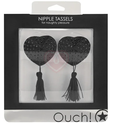 Пэстисы-сердечки с кисточками Ouch! Nipple Tassels чёрные фото 2