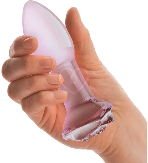 Стеклянная анальная пробка Glas Rosebud с розочкой фото 3