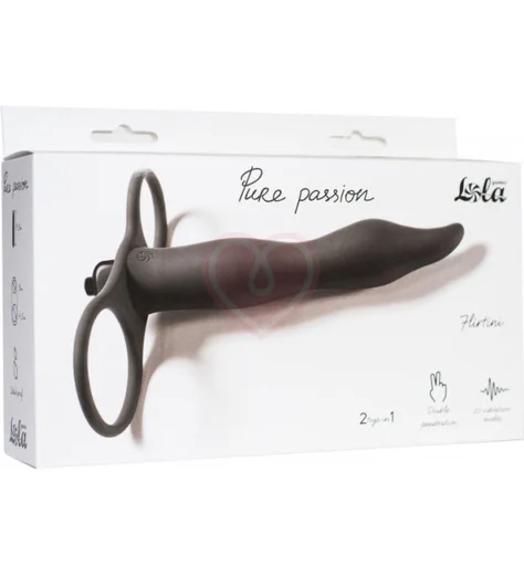 Вибронасадка для двойного проникновения с двумя кольцами Pure Passion Flirtini 16 см чёрная фото 2