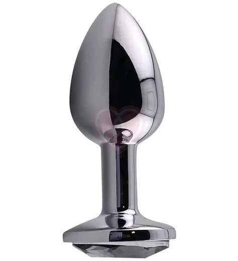 Алюминиевая анальная пробка Kanikule Small с тёмно-серым кристаллом фото 2