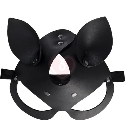 Открытая маска с кошачьими ушками Pecado BDSM черная фото 2